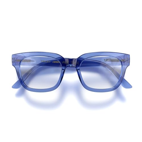 LONDON MOLE Brillen | Tricky Lesebrille | Rechteckige Lesebrille | Coole Leser | Stilvolle Lesebrille | Herren Damen Unisex | Federscharniere | Transparentes Blau | + 1,5 Vergrößerung von LONDON MOLE