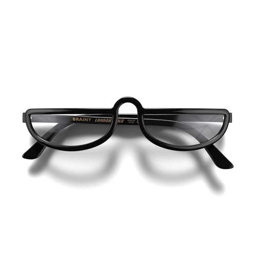 LONDON MOLE Brillen | Brainy Lesebrille | Halbmondbrille | Coole Leser | Herren Damen Unisex | Vollrandbrille | Federscharniere | Schwarz glänzend | Vergrößerung +2,0 von LONDON MOLE