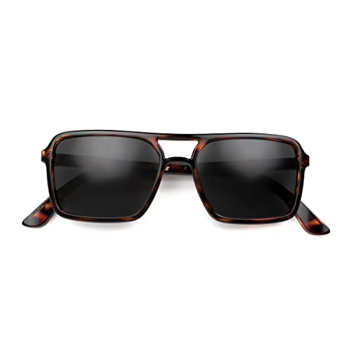 LONDON MOLE Eyewear - Spy Sonnenbrille - Rechteckige Sonnenbrille - Modemarke - UV400 Schutz - Retro Sonnenbrille - Federscharniere, Schildpatt/Schwarz, S von LONDON MOLE