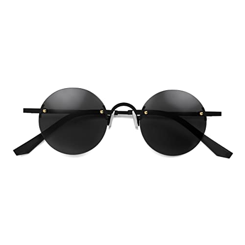 LONDON MOLE Eyewear - Wissenschaftler-Sonnenbrille - Randlose Sonnenbrille - Runde Sonnenbrille - Modemarke - UV400 Schutz - Coole Sonnenbrille - Federscharniere (Matte Black, Schwarz) von LONDON MOLE