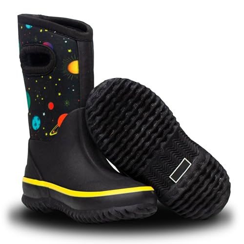NANQUAN Lone Cone Insulating All Weather MudBoots for Toddlers and Kids - Warm Neoprene Boots for Snow, Rain, and Muck - Space Adventure, 12 Little Kid von LONECONE
