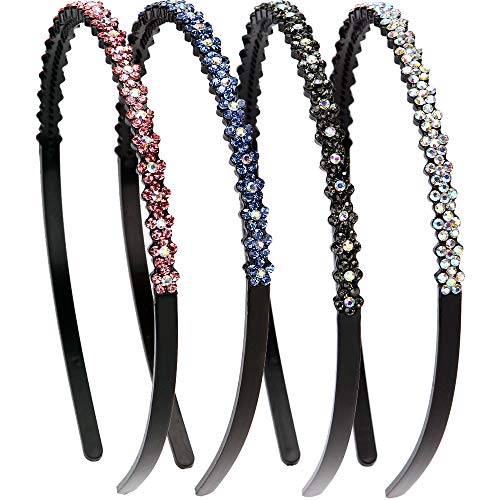 LONEEDY 4 Pack Fashion Rhinestone and Crystal Hard Headbands, Non-slip Teeth Hairband for Women von LONEEDY