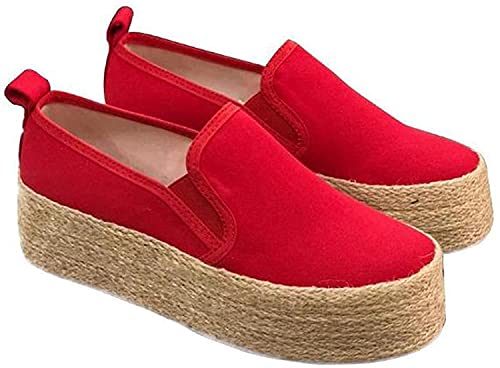 Damen Sandalen Espadrilles Mit Plateau Profilsohle Flache Platform Slip-On Plattform Hanf Seil Schuhe Lässig Und Komfortabel,Rot,39 Damen Sandalen Espadrilles Mit Plateau Profilsohle Flache Platform Slip-On Plattform Hanf Seil Schuhe Lässig Und Komfortabel,Rot,39 von LONG-M