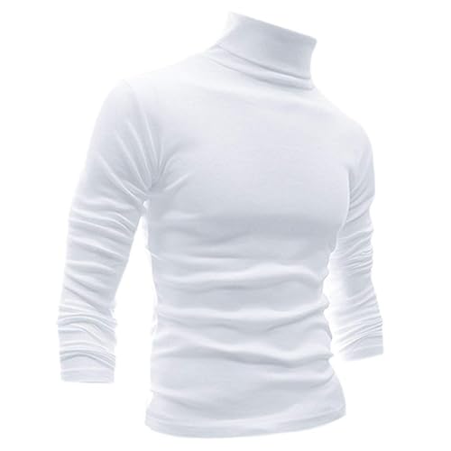 Herren Slim Fit Leicht Langarm Pullover Top Rollkragen T-Shirt, Weiß, Groß von LONGBIDA