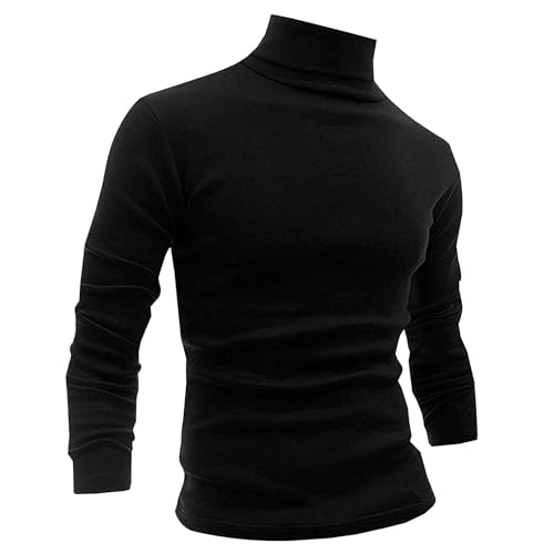 Herren Slim Fit Leicht Langarm Pullover Top Rollkragen T-Shirt, schwarz, Groß von LONGBIDA