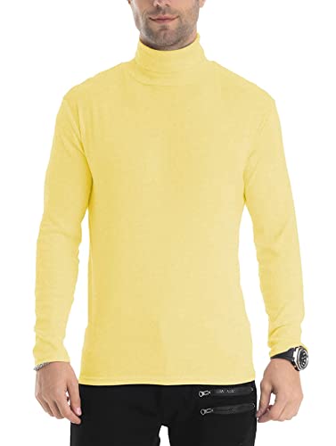 Herren Slim Fit Leichter Langarm Pullover Top Rollkragen T-Shirt, Bright Yellow, XL von LONGBIDA