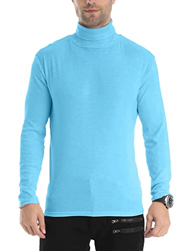 Herren Slim Fit Leichter Langarm Pullover Top Rollkragen T-Shirt, Light Blue, X-Groß von LONGBIDA
