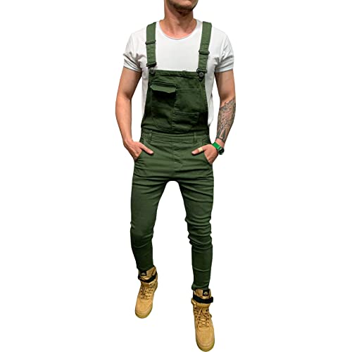 Longbida Herren Denim-Lätzchen Overalls Fashion Slim Fit Jumpsuit mit Taschen - Grün - 3X-Groß von LONGBIDA