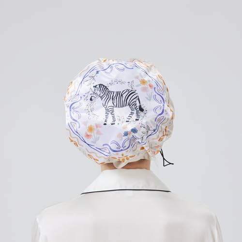 LONGDON HOMEONE Duschhauben für Frauen, verstellbarer Kordelzug, elastisch und wiederverwendbar, doppelte wasserdichte Schichten, Haarkappe, unempfindlicher Badehut für Herren (Zebra) von LONGDON HOMEONE
