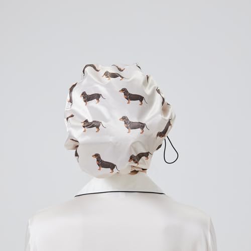 LONGDON HOMEONE Duschhauben für Frauen, verstellbarer Kordelzug, elastisch und wiederverwendbar, doppelte wasserdichte Schichten, Haarkappe, unempfindlicher Badehut für Männer. (Wiener Hund) von LONGDON HOMEONE