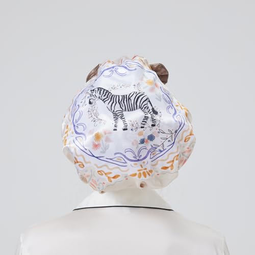 Longdon Homeone Duschhauben für Frauen, mit einer Vielzahl von Mustern, Schleifen-Design, große Größe, wasserdichte Badekappen für langes Haar, mit doppellagigem Satin & EVA-Gewebe (Zebra) von LONGDON HOMEONE
