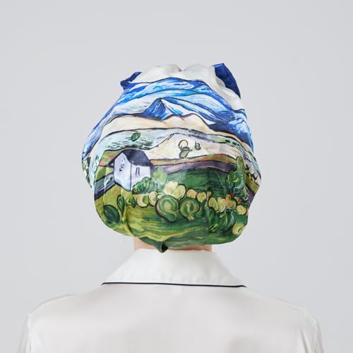 Longdon Homeone Duschhauben für Frauen, mit einer Vielzahl von Mustern, Schleifen-Design, große Größe, wasserdichte Badekappen für langes Haar, mit doppellagigem Satin & EVA-Stoff (Berg) von LONGDON HOMEONE