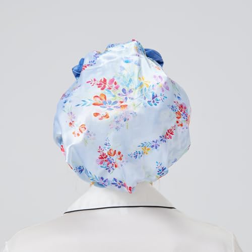 Longdon Homeone Duschhauben für Frauen, mit einer Vielzahl von Mustern, Schleifen-Design, große Größe, wasserdichte Badekappen für langes Haar, mit doppellagigem Satin & EVA-Stoff (Blumen) von LONGDON HOMEONE