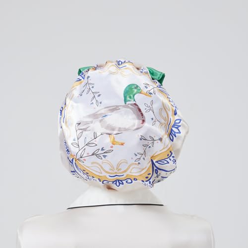 Longdon Homeone Duschhauben für Frauen, mit einer Vielzahl von Mustern, Schleifen-Design, große Größe, wasserdichte Badekappen für langes Haar, mit doppellagigem Satin & EVA-Stoff (Ente) von LONGDON HOMEONE