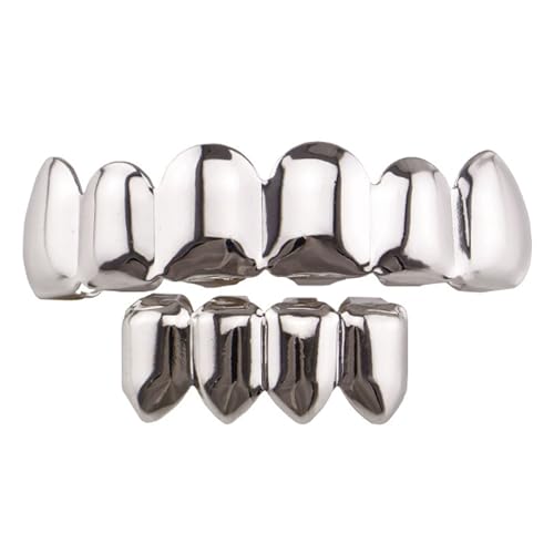 LONGHAO 2 pcs Hip Hop Teeth Grills Hip-Hop-ZähneGolden Hip Hop Grills Zahnspange Decoration Grillz Zähne Set,mit 2 Silikonformleisten,für Musikfestivalpartys,Hip-Hop-Rapper (Silver 2) von LONGHAO