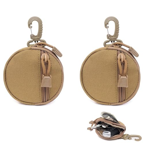 LONGHAO 2 pcs Oxford-Stoff Portemonnaie Geldbörse-Schlüsselanhänger Münzgeldbörse kleine Mini-Geldbörse mit Reißverschluss Runde Geldbörse Kleines Münzportemonnaie Mit Karabiner (Braun) von LONGHAO