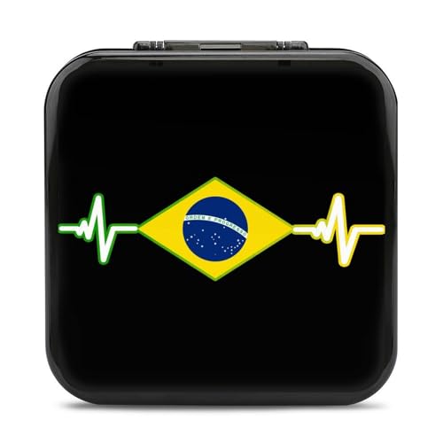 LONGHJ Brasilien-Flagge, Herzschlag, Switch-Spielhalter-Hülle mit 12 Patronenfächern, tragbare Spielkarten-Organizer-Box von LONGHJ