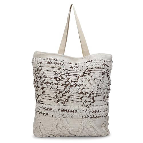LONGING TO BUY Dekorative Canvas-Tragetasche mit strukturiertem Blumenmuster, Weiß und Braun von LONGING TO BUY