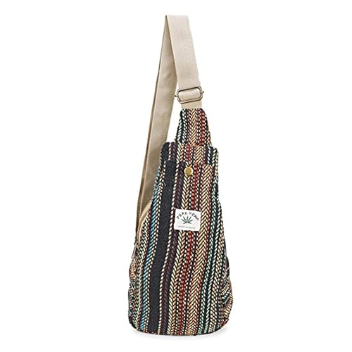 LONGING TO BUY Hanf-Schulter-Rucksack, Hanf-Umhängetasche, verstellbarer Riemen, für Damen und Herren, Mehrfarbiger Brustgürtel, Large, Brustgurt aus Hanf von LONGING TO BUY