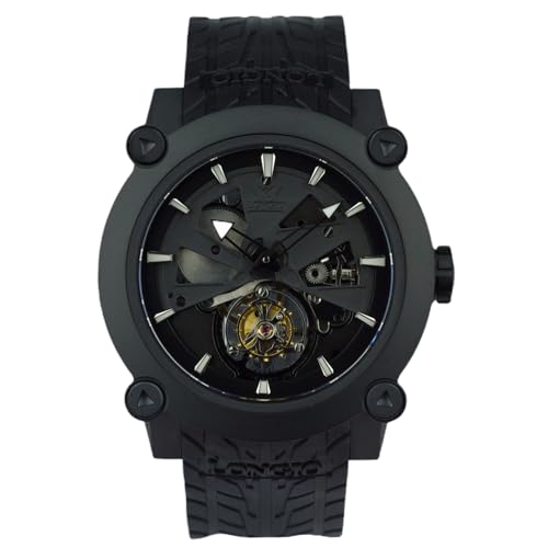 LONGIO X-Racer Tourbillon Luxusuhr für Herren, 48 mm Titangehäuse, schwarze PVD-Beschichtung, mechanisches Uhrwerk, 100 m wasserdicht, Schwarz, Luxus-Sport von LONGIO