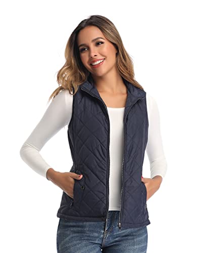 LONGKING Damen Weste Leicht Stehkragen Weste Steppweste mit Reißverschluss Ärmellose Oberteile Tops Coat Jacke Outdoor Blau L von LONGKING