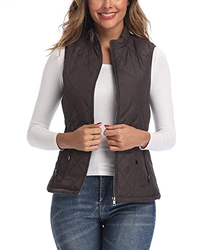 LONGKING Damen Weste Leicht Stehkragen Weste Steppweste mit Reißverschluss Ärmellose Oberteile Tops Coat Jacke Outdoor Chocolate L von LONGKING