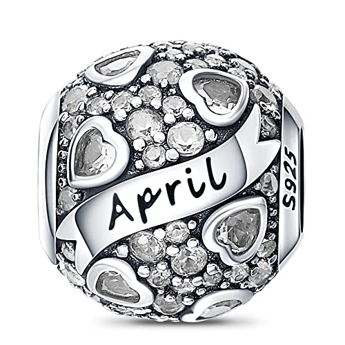LONGLUCK 925 Sterling Silber Birthstone, Charms passt Charms Armbänder für Frau, mit Cubic Zirkonia Dangle Anhänger Bead, Birthday für Valentinstag Muttertag Geschenk von LONGLUCK