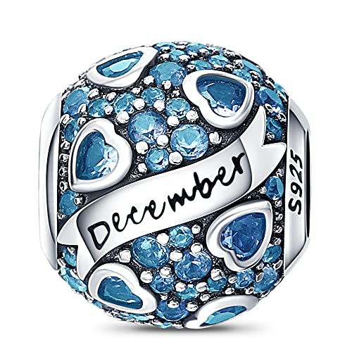 LONGLUCK 925 Sterling Silber Birthstone, Charms passt Charms Armbänder für Frau, mit Cubic Zirkonia Dangle Anhänger Bead, Birthday für Valentinstag Muttertag Geschenk von LONGLUCK