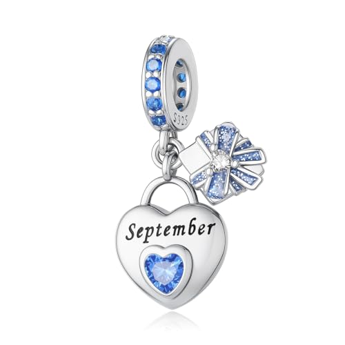 LONGLUCK 925 Sterling Silber Geburtsstein Anhänger Geeignet für Armbänder und Halsketten Happy Birthday Anhänger Muttertag Schmuck Geschenke für Frauen von LONGLUCK