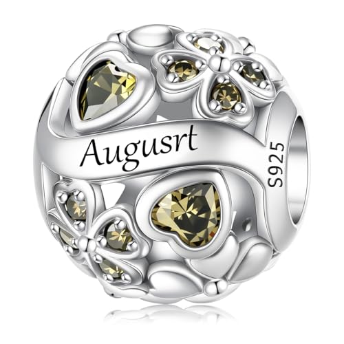 LONGLUCK 925 Sterling Silber Geburtsstein Charme ist geeignet für Armbänder und Halsketten Glückliche Vierblattkleuche Geburtsstein Charme Happy Birthday Anhänger Schmuck Geschenk für Frauen von LONGLUCK