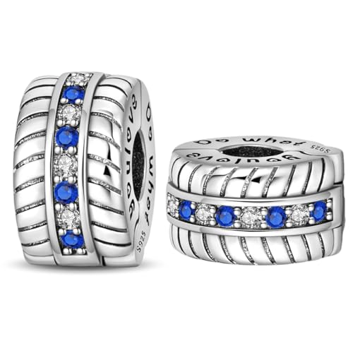 LONGLUCK 925 Sterling Silber Stopper Clip Charms für Armband Halskette Spacer Perlen mit 5A Cubic Zirkonia Muttertag Weihnachten DIY Geschenk für Frauen (2PCS) von LONGLUCK