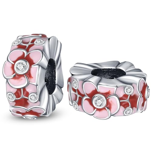 LONGLUCK 925 Sterling Silber Stopper Clip Charms für Armband Halskette Spacer Perlen mit 5A Cubic Zirkonia Muttertag Weihnachten DIY Geschenk für Frauen (2PCS) von LONGLUCK