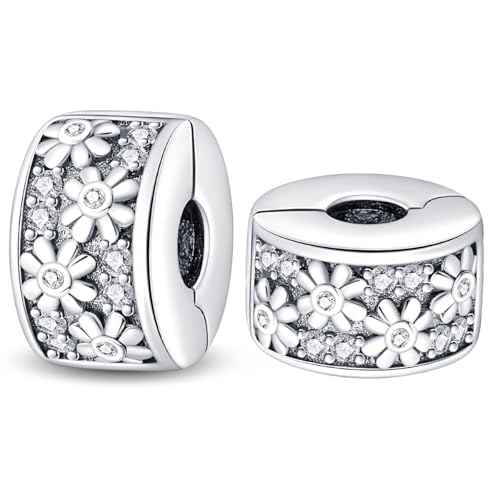LONGLUCK 925 Sterling Silber Stopper Clip Charms für Armband Halskette Spacer Perlen mit 5A Cubic Zirkonia Muttertag Weihnachten DIY Geschenk für Frauen (2PCS) von LONGLUCK