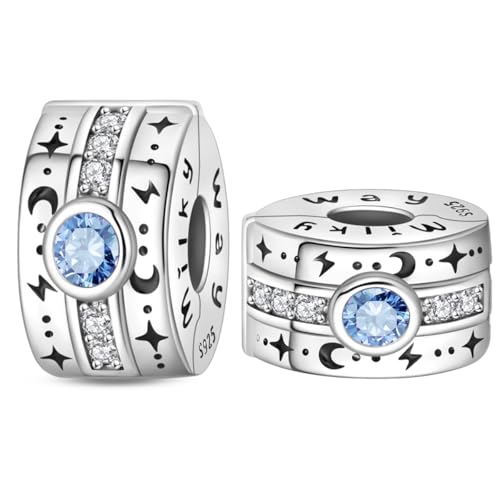 LONGLUCK 925 Sterling Silber Stopper Clip Charms für Armband Halskette Spacer Perlen mit 5A Cubic Zirkonia Muttertag Weihnachten DIY Geschenk für Frauen (2PCS) von LONGLUCK
