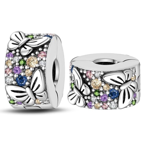 LONGLUCK 925 Sterling Silber Stopper Clip Charms für Armband Halskette Spacer Perlen mit 5A Cubic Zirkonia Muttertag Weihnachten DIY Geschenk für Frauen (2PCS) von LONGLUCK