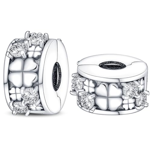 LONGLUCK 925 Sterling Silber Stopper Clip Charms für Armband Halskette Spacer Perlen mit 5A Cubic Zirkonia Muttertag Weihnachten DIY Geschenk für Frauen (2PCS) von LONGLUCK