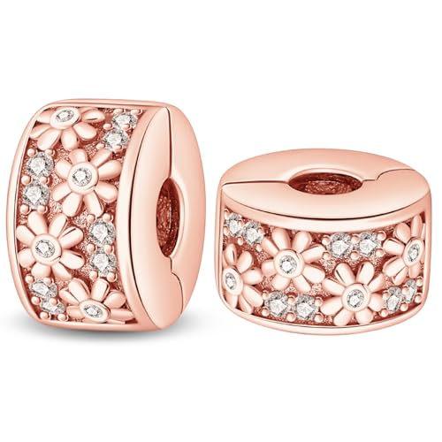 LONGLUCK 925 Sterling Silber Stopper Clip Charms für Armband Halskette Spacer Perlen mit 5A Cubic Zirkonia Muttertag Weihnachten DIY Geschenk für Frauen (2PCS) von LONGLUCK