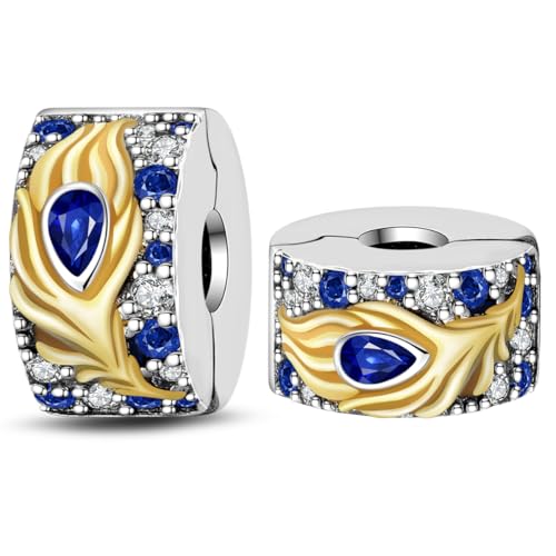 LONGLUCK 925 Sterling Silber Stopper Clip Charms für Armband Halskette Spacer Perlen mit 5A Cubic Zirkonia Muttertag Weihnachten DIY Geschenk für Frauen (2PCS) von LONGLUCK