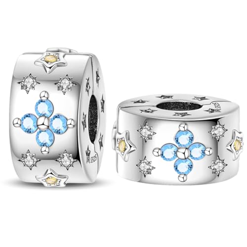 LONGLUCK 925 Sterling Silber Stopper Clip Charms für Armband Halskette Spacer Perlen mit 5A Cubic Zirkonia Muttertag Weihnachten DIY Geschenk für Frauen (2PCS) von LONGLUCK