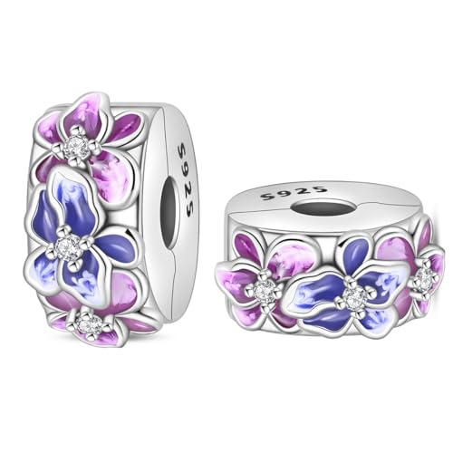 LONGLUCK 925 Sterling Silber Stopper Clip Charms für Armband Halskette Spacer Perlen mit 5A Cubic Zirkonia Muttertag Weihnachten DIY Geschenk für Frauen (2PCS) von LONGLUCK