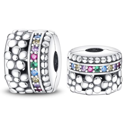 LONGLUCK 925 Sterling Silber Stopper Clip Charms für Armband Halskette Spacer Perlen mit 5A Cubic Zirkonia Muttertag Weihnachten DIY Geschenk für Frauen (2PCS) von LONGLUCK