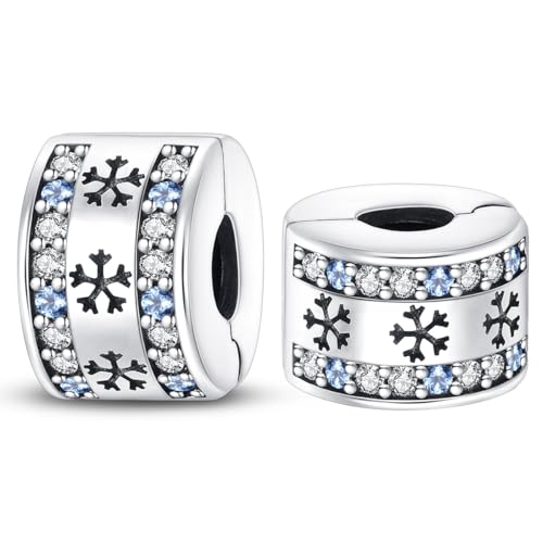 LONGLUCK 925 Sterling Silber Stopper Clip Charms für Armband Halskette Spacer Perlen mit 5A Cubic Zirkonia Muttertag Weihnachten DIY Geschenk für Frauen (2PCS) von LONGLUCK