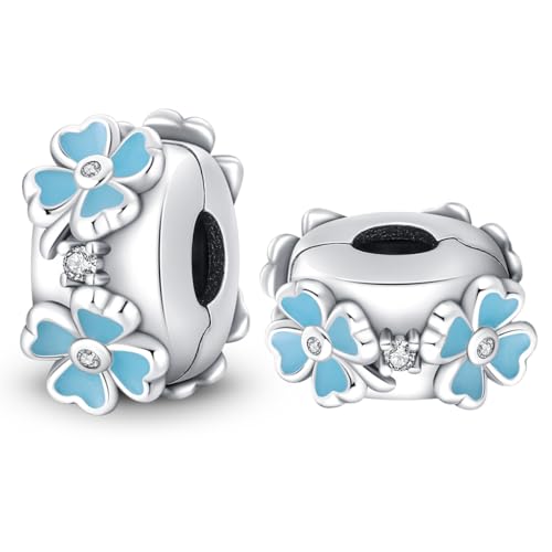 LONGLUCK 925 Sterling Silber Stopper Clip Charms für Armband Halskette Spacer Perlen mit 5A Cubic Zirkonia Muttertag Weihnachten DIY Geschenk für Frauen (2PCS) von LONGLUCK