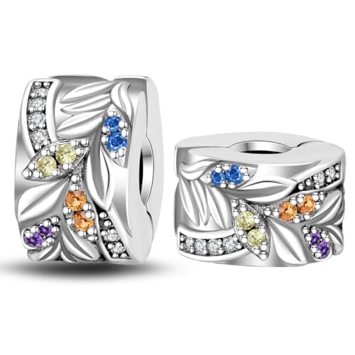 LONGLUCK 925 Sterling Silber Stopper Clip Charms für Armband Halskette Spacer Perlen mit 5A Cubic Zirkonia Muttertag Weihnachten DIY Geschenk für Frauen (2PCS) von LONGLUCK