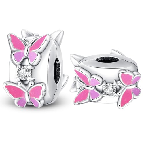 LONGLUCK 925 Sterling Silber Stopper Clip Charms für Armband Halskette Spacer Perlen mit 5A Cubic Zirkonia Muttertag Weihnachten DIY Geschenk für Frauen (2PCS) von LONGLUCK