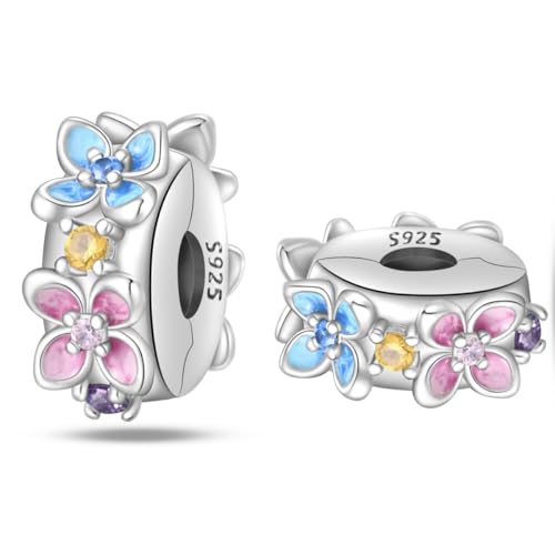 LONGLUCK 925 Sterling Silber Stopper Clip Charms für Armband Halskette Spacer Perlen mit 5A Cubic Zirkonia Muttertag Weihnachten DIY Geschenk für Frauen (2PCS) von LONGLUCK
