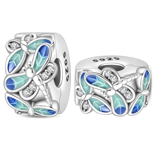 LONGLUCK 925 Sterling Silber Stopper Clip Charms für Armband Halskette Spacer Perlen mit 5A Cubic Zirkonia Muttertag Weihnachten DIY Geschenk für Frauen (2PCS) von LONGLUCK