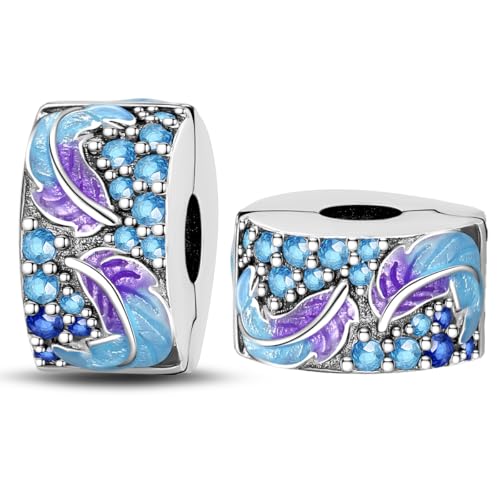 LONGLUCK 925 Sterling Silber Stopper Clip Charms für Armband Halskette Spacer Perlen mit 5A Cubic Zirkonia Muttertag Weihnachten DIY Geschenk für Frauen (2PCS) von LONGLUCK