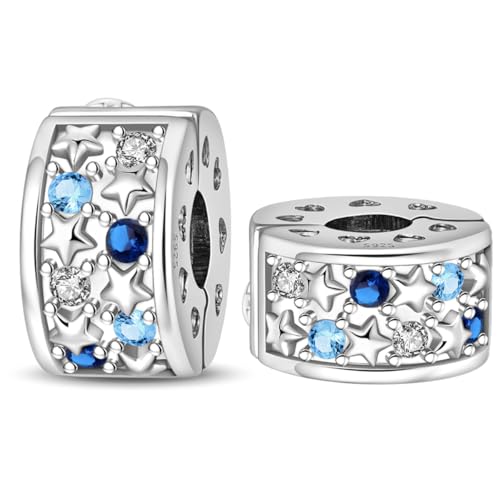 LONGLUCK 925 Sterling Silber Stopper Clip Charms für Armband Halskette Spacer Perlen mit 5A Cubic Zirkonia Muttertag Weihnachten DIY Geschenk für Frauen (2PCS) von LONGLUCK