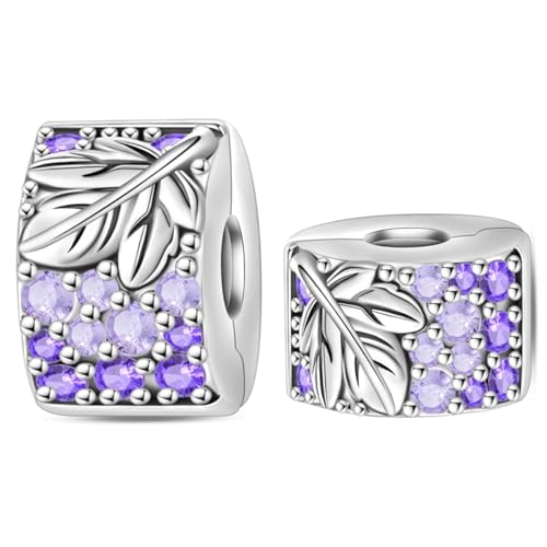 LONGLUCK 925 Sterling Silber Stopper Clip Charms für Armband Halskette Spacer Perlen mit 5A Cubic Zirkonia Muttertag Weihnachten DIY Geschenk für Frauen (2PCS) von LONGLUCK